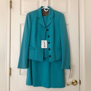 NWT Alberto Biani 3-Piece Wool Skirt Suit Blue Italian Size 44/US Size 8